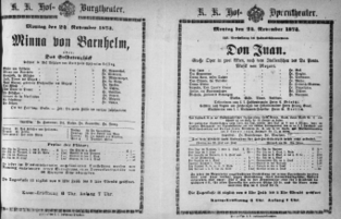 Theaterzettel (Oper und Burgtheater in Wien) 18731124 Seite: 1