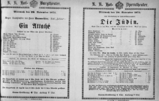 Theaterzettel (Oper und Burgtheater in Wien) 18731126 Seite: 1