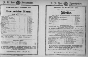 Theaterzettel (Oper und Burgtheater in Wien) 18731127 Seite: 1