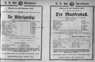 Theaterzettel (Oper und Burgtheater in Wien) 18731129 Seite: 1