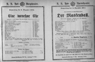 Theaterzettel (Oper und Burgtheater in Wien) 18731204 Seite: 1