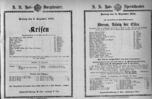 Theaterzettel (Oper und Burgtheater in Wien) 18731205 Seite: 1