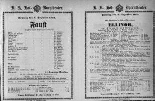 Theaterzettel (Oper und Burgtheater in Wien) 18731206 Seite: 1