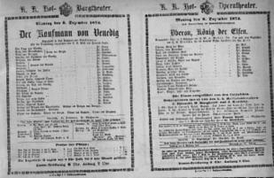 Theaterzettel (Oper und Burgtheater in Wien) 18731208 Seite: 1