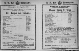 Theaterzettel (Oper und Burgtheater in Wien) 18731210 Seite: 1