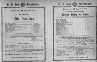 Theaterzettel (Oper und Burgtheater in Wien) 18731213 Seite: 1