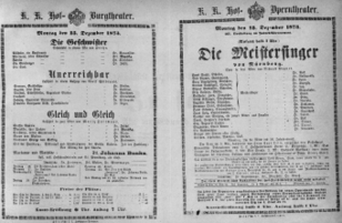 Theaterzettel (Oper und Burgtheater in Wien) 18731215 Seite: 1