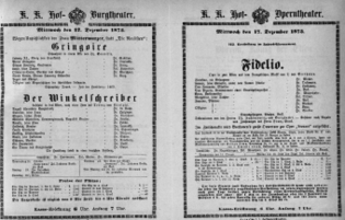 Theaterzettel (Oper und Burgtheater in Wien) 18731217 Seite: 1