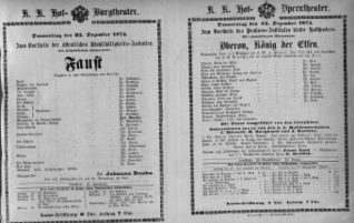 Theaterzettel (Oper und Burgtheater in Wien) 18731225 Seite: 1
