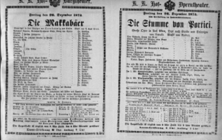 Theaterzettel (Oper und Burgtheater in Wien) 18731226 Seite: 1