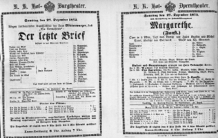 Theaterzettel (Oper und Burgtheater in Wien) 18731227 Seite: 1