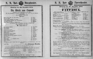 Theaterzettel (Oper und Burgtheater in Wien) 18731228 Seite: 1