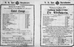 Theaterzettel (Oper und Burgtheater in Wien) 18740102 Seite: 1
