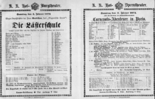 Theaterzettel (Oper und Burgtheater in Wien) 18740103 Seite: 1