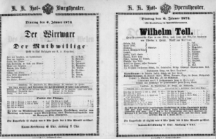 Theaterzettel (Oper und Burgtheater in Wien) 18740106 Seite: 1