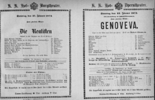 Theaterzettel (Oper und Burgtheater in Wien) 18740111 Seite: 1