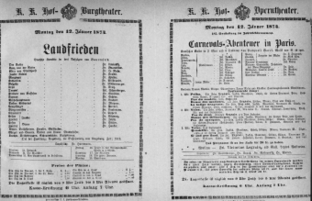 Theaterzettel (Oper und Burgtheater in Wien) 18740112 Seite: 1