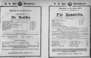 Theaterzettel (Oper und Burgtheater in Wien) 18740114 Seite: 1