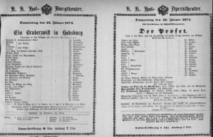Theaterzettel (Oper und Burgtheater in Wien) 18740115 Seite: 1