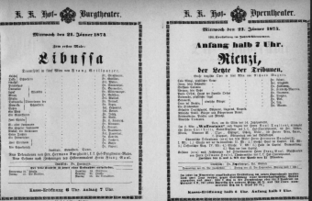 Theaterzettel (Oper und Burgtheater in Wien) 18740121 Seite: 1