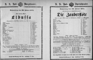 Theaterzettel (Oper und Burgtheater in Wien) 18740122 Seite: 1