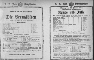 Theaterzettel (Oper und Burgtheater in Wien) 18740126 Seite: 1