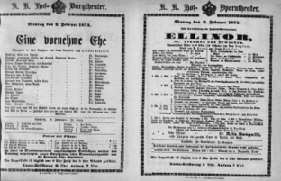 Theaterzettel (Oper und Burgtheater in Wien) 18740202 Seite: 1
