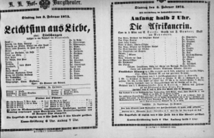 Theaterzettel (Oper und Burgtheater in Wien) 18740203 Seite: 1