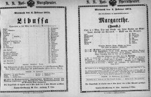Theaterzettel (Oper und Burgtheater in Wien) 18740204 Seite: 1