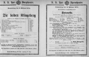 Theaterzettel (Oper und Burgtheater in Wien) 18740205 Seite: 1