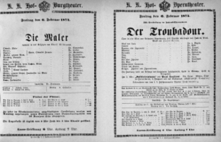 Theaterzettel (Oper und Burgtheater in Wien) 18740206 Seite: 1