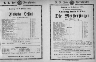 Theaterzettel (Oper und Burgtheater in Wien) 18740207 Seite: 1