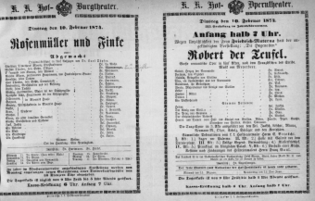 Theaterzettel (Oper und Burgtheater in Wien) 18740210 Seite: 1