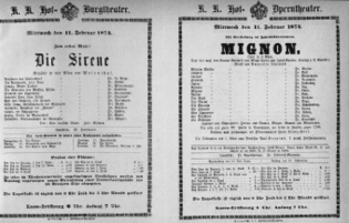 Theaterzettel (Oper und Burgtheater in Wien) 18740211 Seite: 1