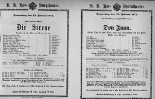 Theaterzettel (Oper und Burgtheater in Wien) 18740212 Seite: 1