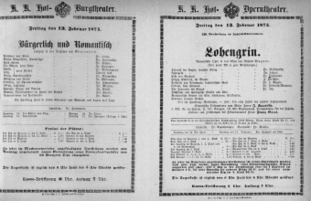 Theaterzettel (Oper und Burgtheater in Wien) 18740213 Seite: 1