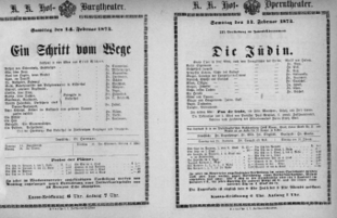 Theaterzettel (Oper und Burgtheater in Wien) 18740214 Seite: 1