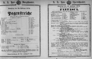 Theaterzettel (Oper und Burgtheater in Wien) 18740215 Seite: 1