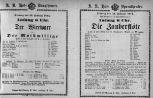 Theaterzettel (Oper und Burgtheater in Wien) 18740217 Seite: 1