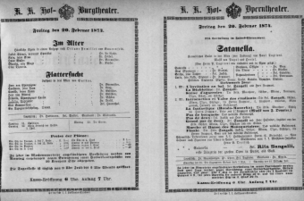 Theaterzettel (Oper und Burgtheater in Wien) 18740220 Seite: 1