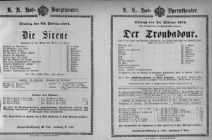 Theaterzettel (Oper und Burgtheater in Wien) 18740224 Seite: 1