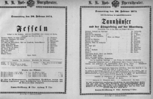Theaterzettel (Oper und Burgtheater in Wien) 18740226 Seite: 1