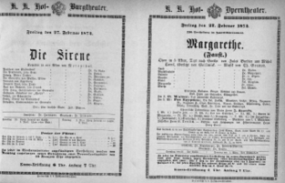 Theaterzettel (Oper und Burgtheater in Wien) 18740227 Seite: 1