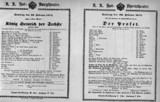 Theaterzettel (Oper und Burgtheater in Wien) 18740228 Seite: 1