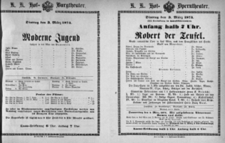 Theaterzettel (Oper und Burgtheater in Wien) 18740303 Seite: 1