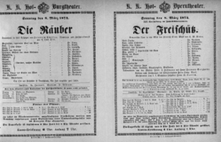 Theaterzettel (Oper und Burgtheater in Wien) 18740308 Seite: 1