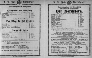 Theaterzettel (Oper und Burgtheater in Wien) 18740312 Seite: 1