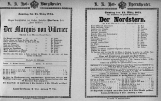 Theaterzettel (Oper und Burgtheater in Wien) 18740314 Seite: 1