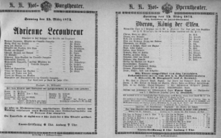 Theaterzettel (Oper und Burgtheater in Wien) 18740315 Seite: 1