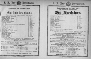 Theaterzettel (Oper und Burgtheater in Wien) 18740319 Seite: 1